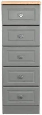 Norfolk Narrow 5 Drawer Chest - Grey, Oak