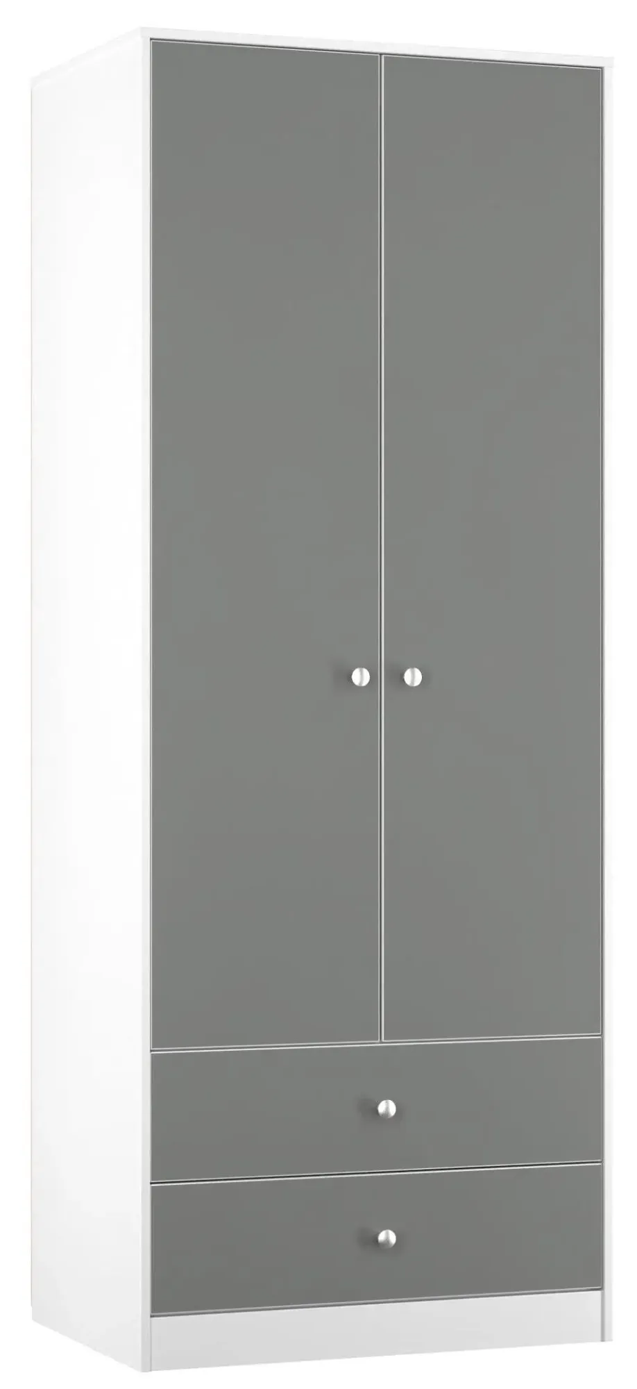Padstow 2 Door 2 Drawer Tall Wardrobe - Grey, White