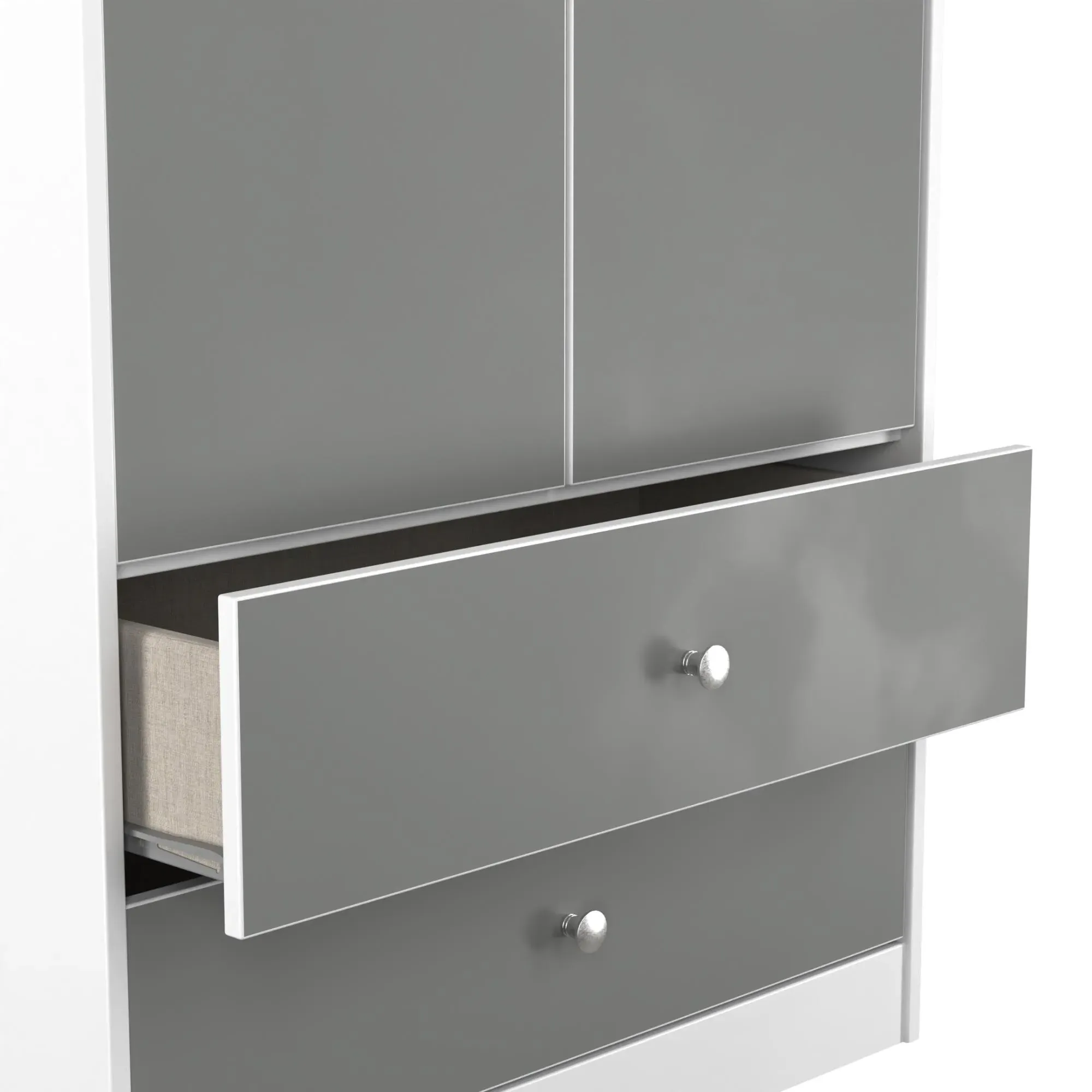 Padstow 2 Door 2 Drawer Tall Wardrobe - Grey, White