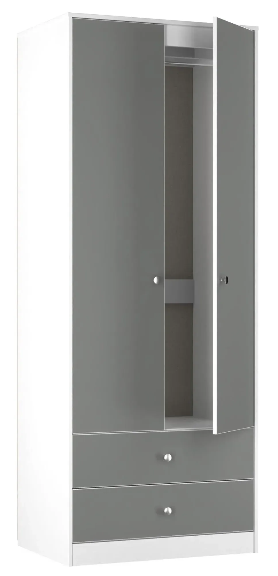 Padstow 2 Door 2 Drawer Tall Wardrobe - Grey, White