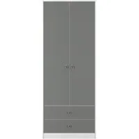 Padstow 2 Door 2 Drawer Tall Wardrobe - Grey, White
