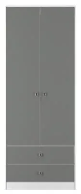 Padstow 2 Door 2 Drawer Tall Wardrobe - Grey, White image