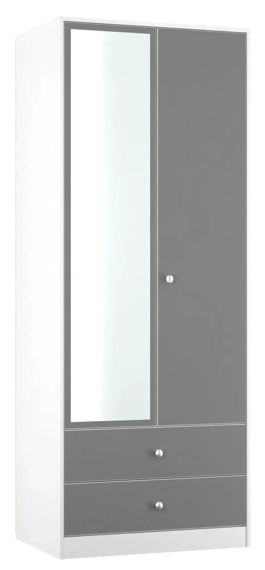 Padstow 2 Door Tall Combi Wardrobe with Mirror - Grey, White