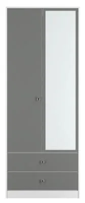 Padstow 2 Door Tall Combi Wardrobe with Mirror - Grey, White