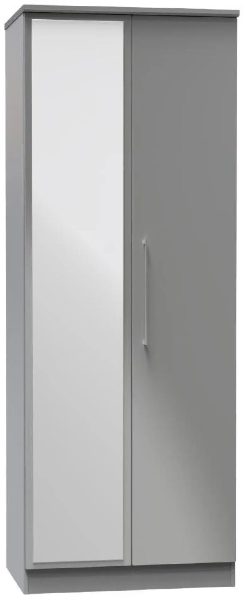 Paris 2 Door Tall Wardrobe with Mirror - Grey