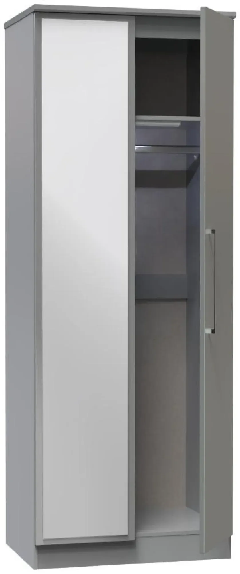 Paris 2 Door Tall Wardrobe with Mirror - Grey
