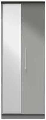 Paris 2 Door Tall Wardrobe with Mirror - Grey