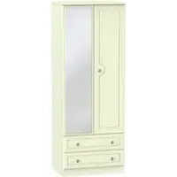Pembroke 2 Door Tall Combi Wardrobe with Mirror - Cream
