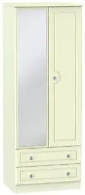 Pembroke 2 Door Tall Combi Wardrobe with Mirror - Cream