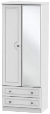 Pembroke 2 Door Tall Combi Wardrobe with Mirror - White