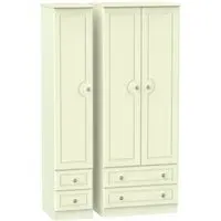 Pembroke 3 Door Tall Wardrobe with 4 Drawers - Cream