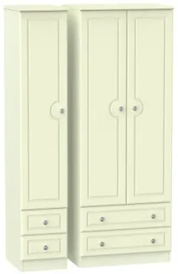 Pembroke 3 Door Tall Wardrobe with 4 Drawers - Cream