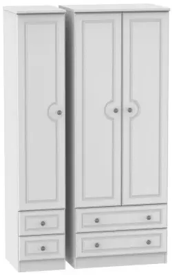 Pembroke 3 Door Tall Wardrobe with 4 Drawers - White