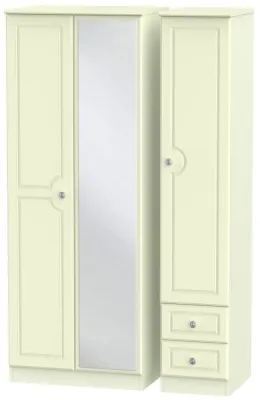 Pembroke 3-Door Tall Wardrobe with Mirror and Drawers - Cream