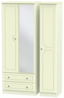 Pembroke 3-Door Tall Wardrobe with Mirror and Drawers - Cream