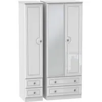 Pembroke 3 Door Tall Wardrobe with Mirror - White Gloss