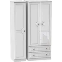 Pembroke 3-Door Triple Wardrobe with Storage - White