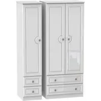 Pembroke 3-Door Wardrobe with 4 Drawers - White