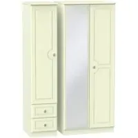 Pembroke 3-Door Wardrobe with Mirror and Drawers - Cream