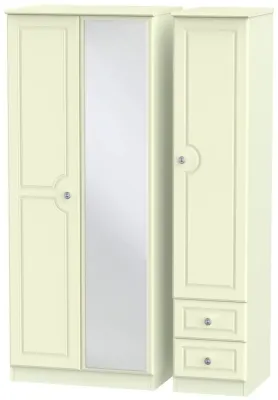 Pembroke 3-Door Wardrobe with Mirror and Drawers - Cream