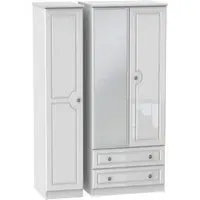 Pembroke 3-Door Wardrobe with Mirror and Drawers - White