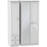 Pembroke 3-Door Wardrobe with Mirror and Drawers - White