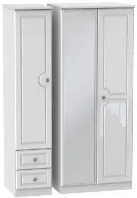 Pembroke 3-Door Wardrobe with Mirror and Drawers - White