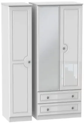 Pembroke 3-Door Wardrobe with Mirror and Drawers - White