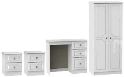 Pembroke 4 Piece Bedroom Set with 2 Door Wardrobe - High Gloss White