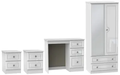 Pembroke 4 Piece Bedroom Set with Combi Wardrobe - High Gloss White