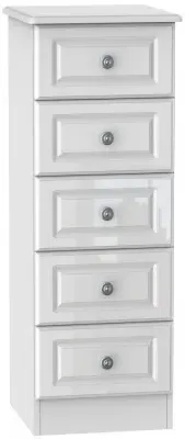 Pembroke 5 Drawer Narrow Chest - White, High Gloss image