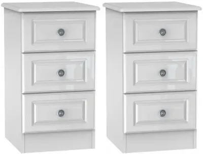 Pembroke High Gloss 3 Drawer Bedside Cabinet Pair - White