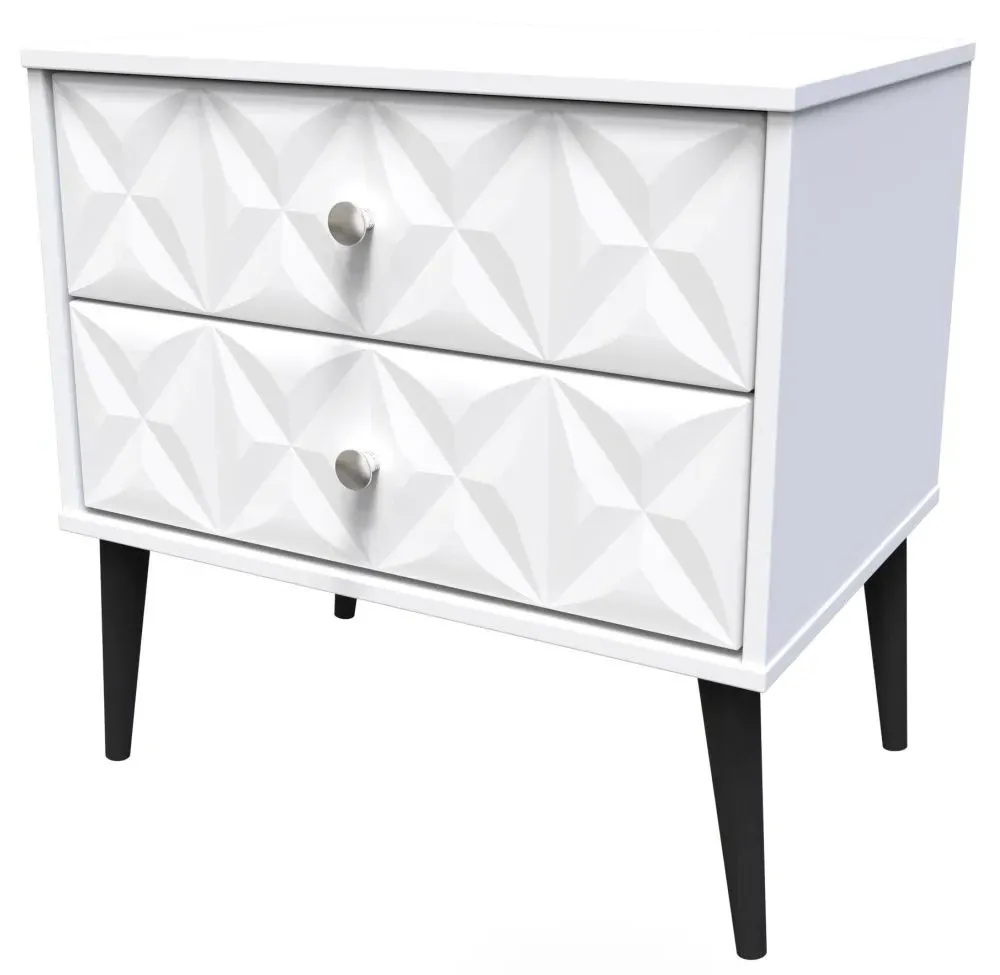 Pixel 2 Drawer Midi Bedside Cabinet - White, MDF