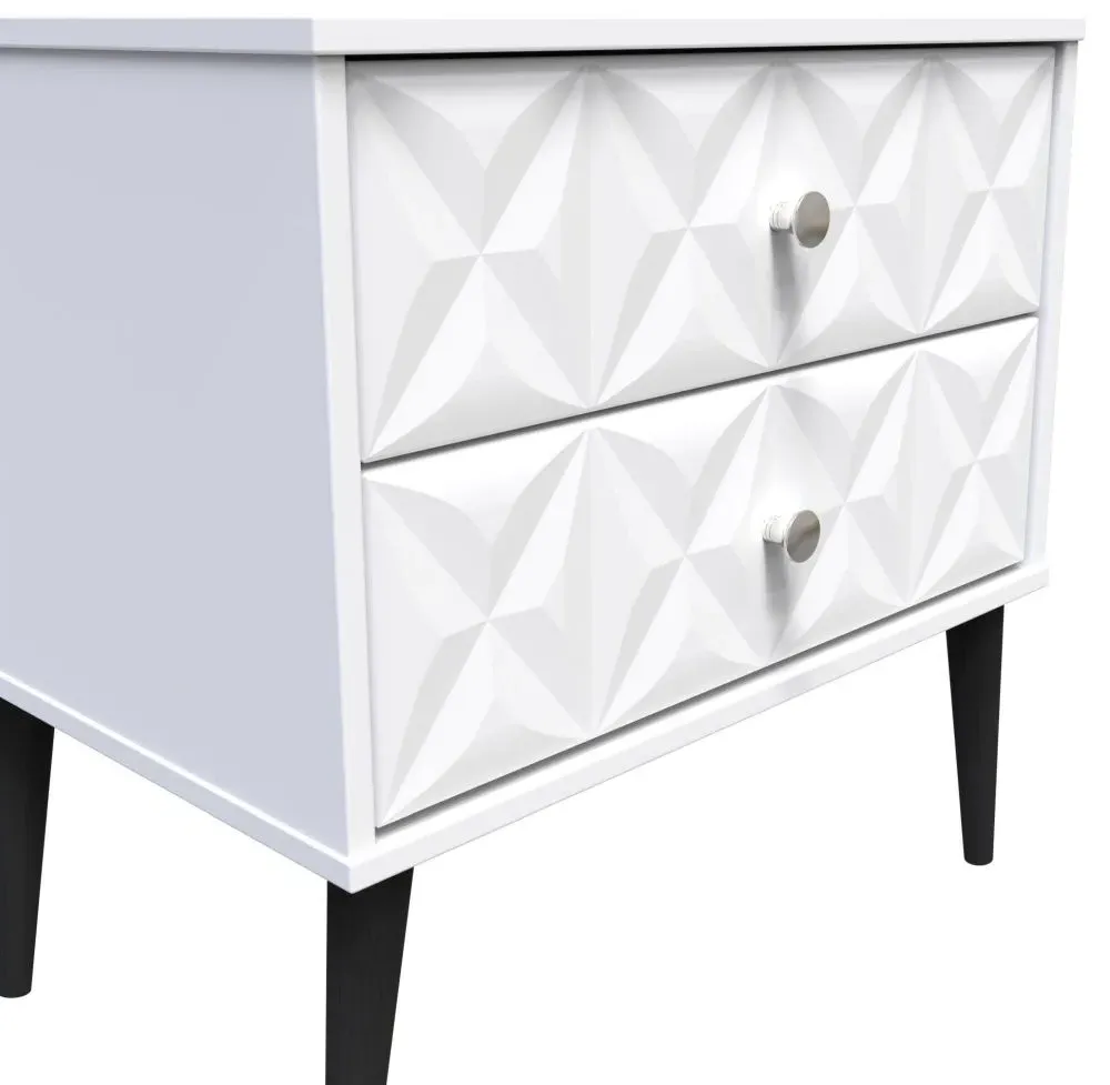 Pixel 2 Drawer Midi Bedside Cabinet - White, MDF