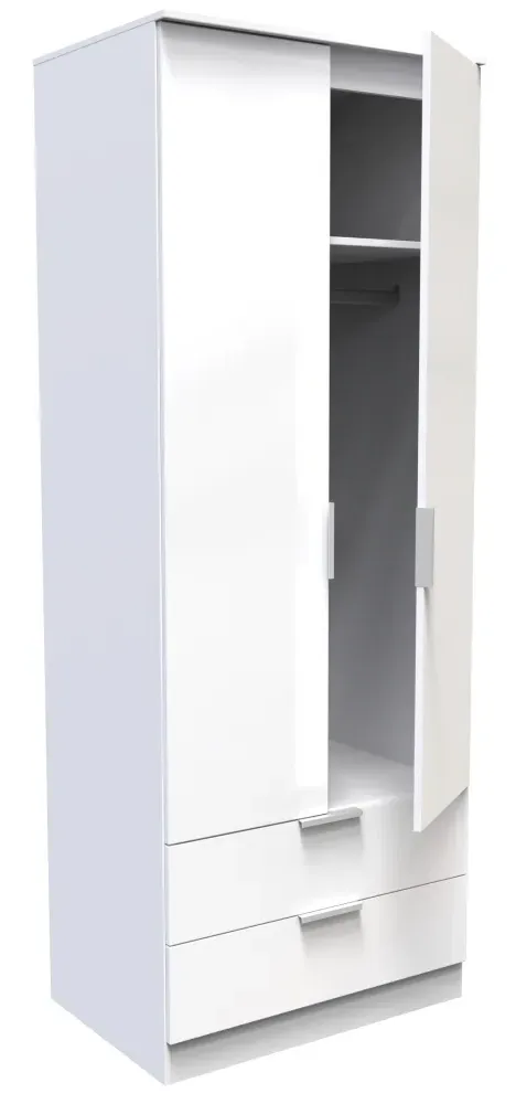 Plymouth 2 Door 2 Drawer Tall Wardrobe - White Gloss