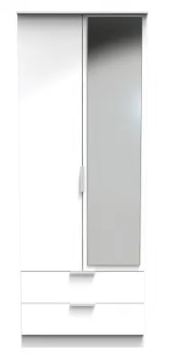 Plymouth 2 Door Tall Combi Wardrobe with Mirror - White Gloss image