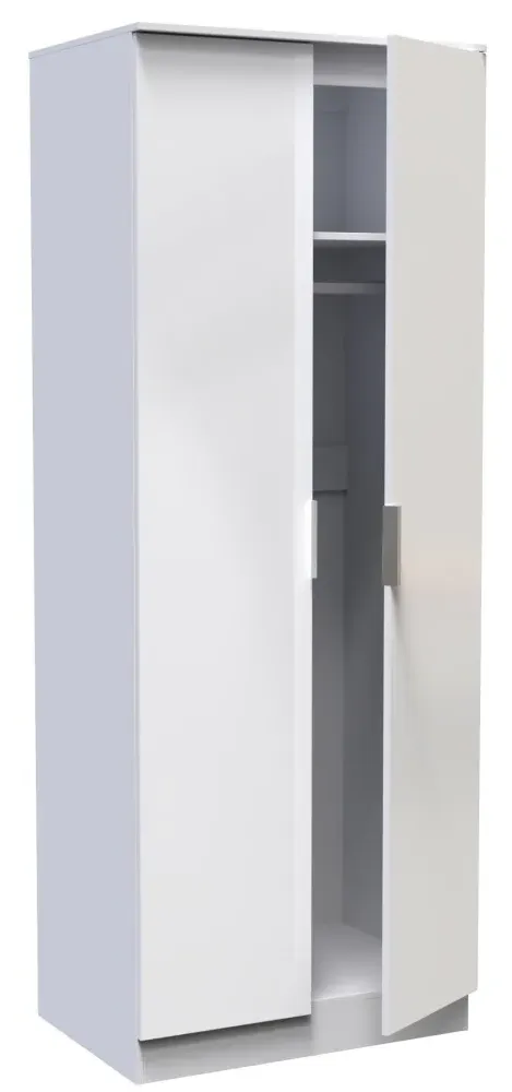 Plymouth 2 Door Tall Wardrobe - White Gloss