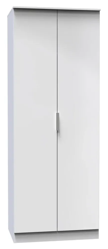 Plymouth 2 Door Tall Wardrobe - White Gloss