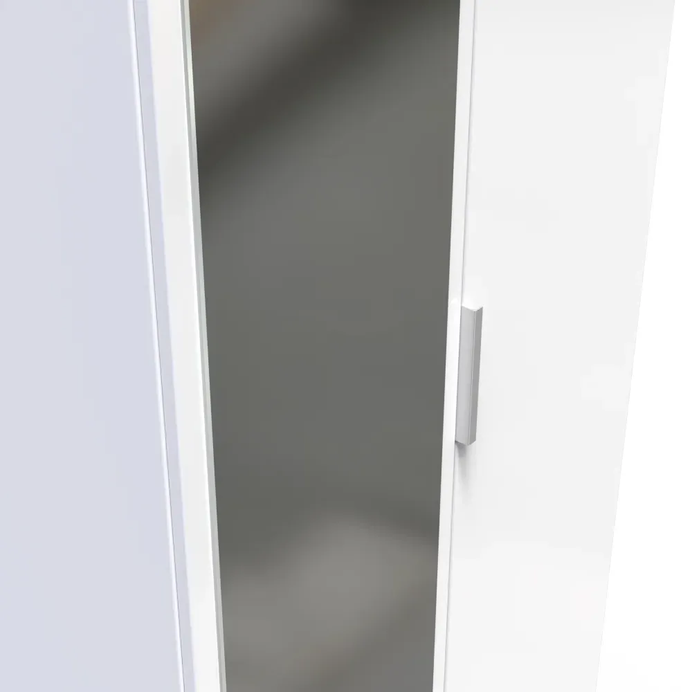 Plymouth 2 Door Tall Wardrobe with Mirror - White Gloss