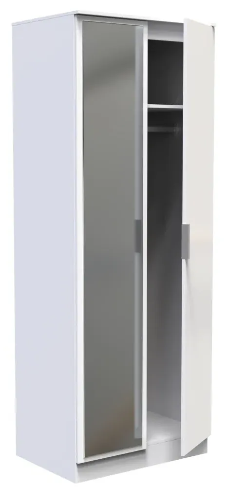 Plymouth 2 Door Tall Wardrobe with Mirror - White Gloss