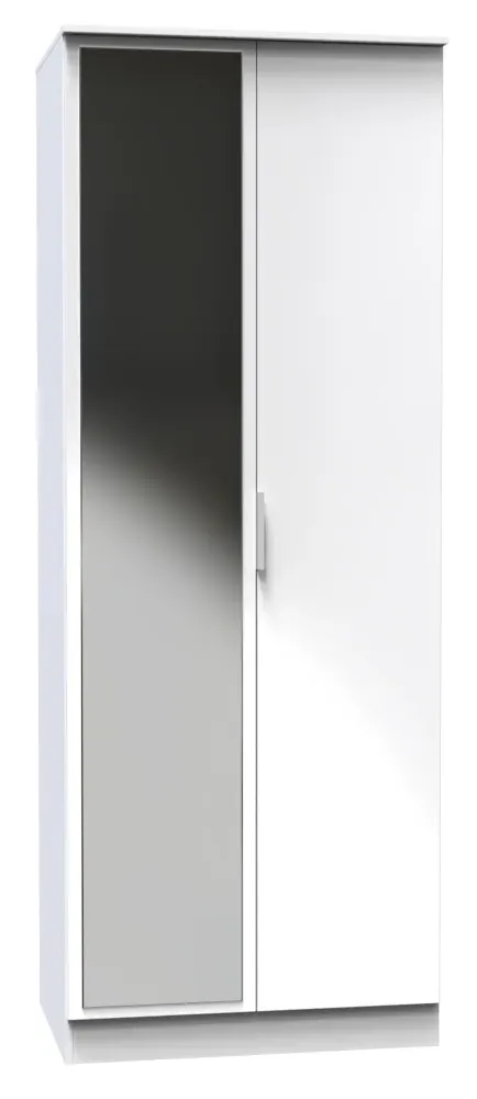 Plymouth 2 Door Tall Wardrobe with Mirror - White Gloss