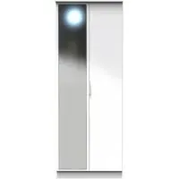 Plymouth 2 Door Tall Wardrobe with Mirror - White Gloss