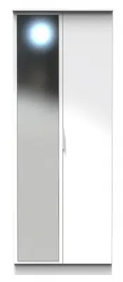 Plymouth 2 Door Tall Wardrobe with Mirror - White Gloss image