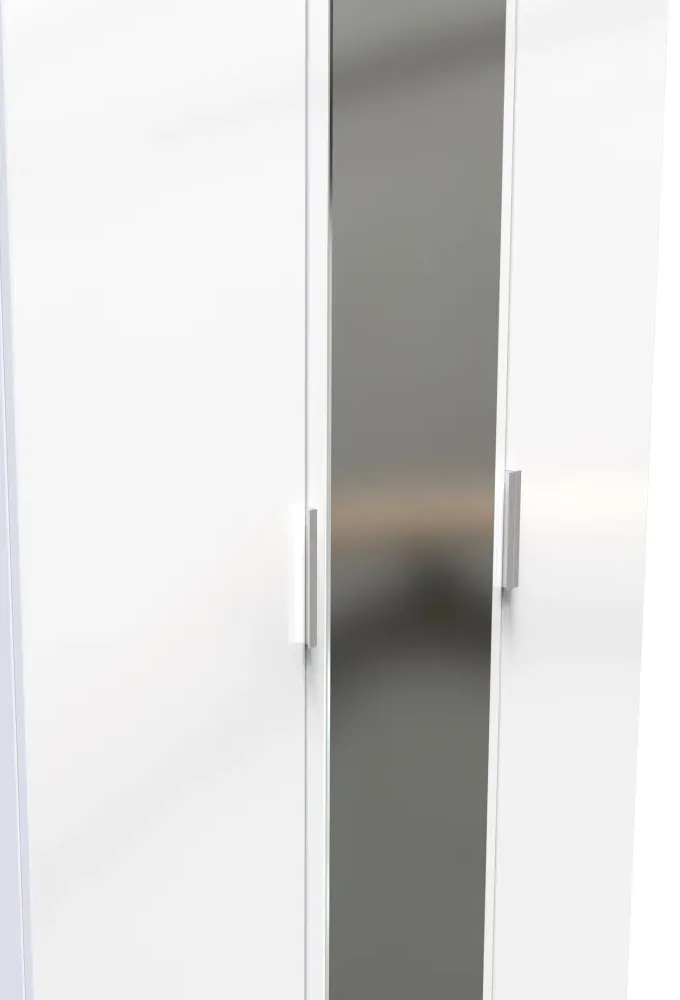 Plymouth 3 Door Tall Triple Wardrobe with Mirror - White