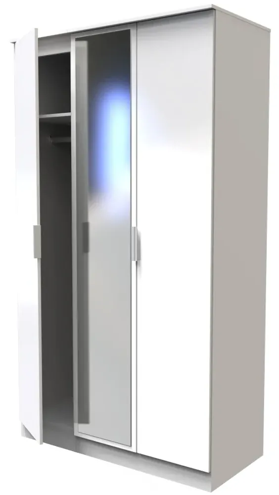 Plymouth 3 Door Tall Triple Wardrobe with Mirror - White