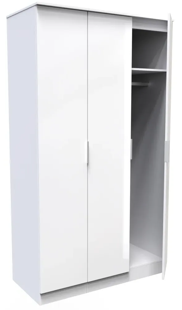 Plymouth 3 Door Tall Wardrobe - White Gloss