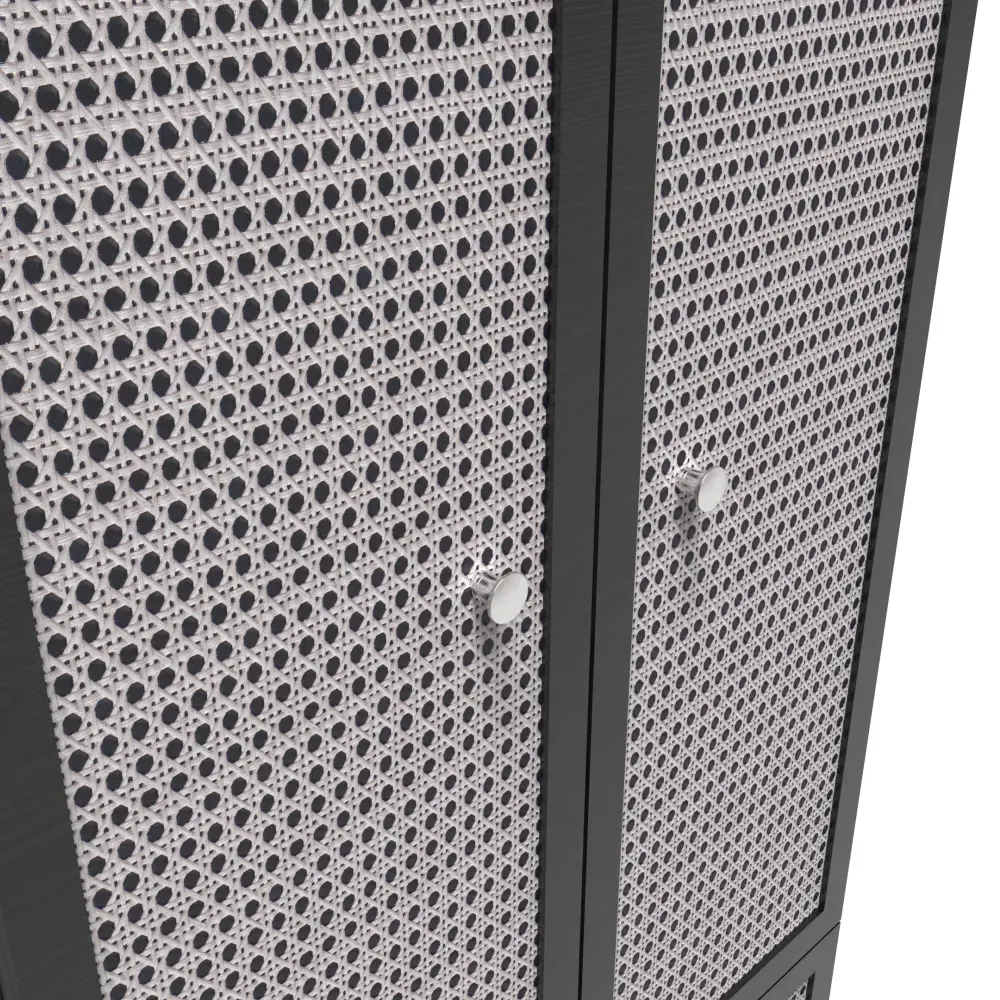 Rattan 2 Door 2 Drawer Tall Wardrobe - Black Ash