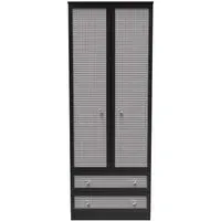 Rattan 2 Door 2 Drawer Tall Wardrobe - Black Ash