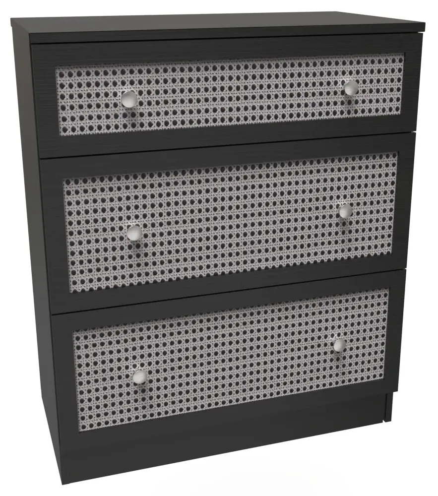 Rattan 3 Drawer Deep Chest - Black Ash