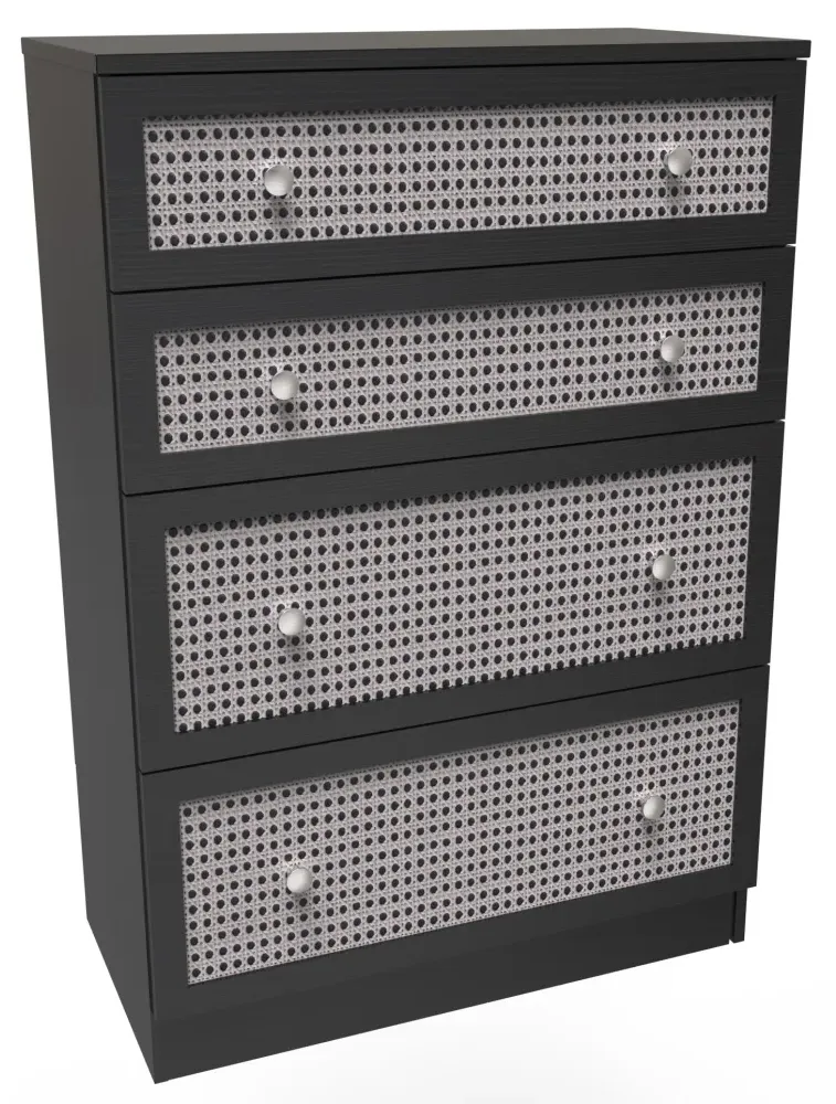 Rattan 4 Drawer Deep Chest - Black Ash